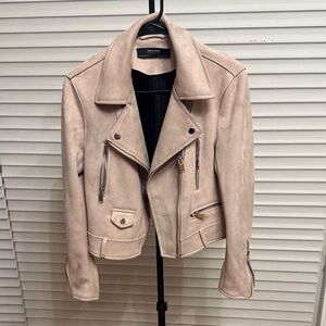 Zara Light Pink Suede Biker Jacket
